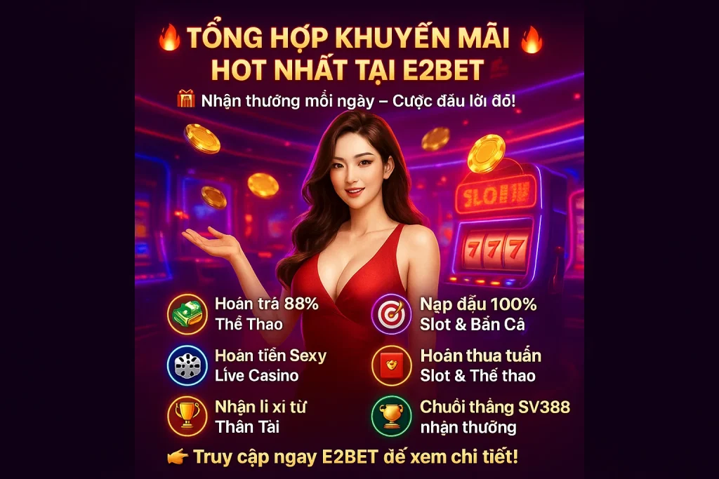 TỔNG HỢP TOÀN BỘ CHƯƠNG TRÌNH KHUYẾN MÃI HOT NHẤT TẠI E2BET – THA HỒ NHẬN QUÀ, ĐẬM ĐÀ CHIẾN THẮNG